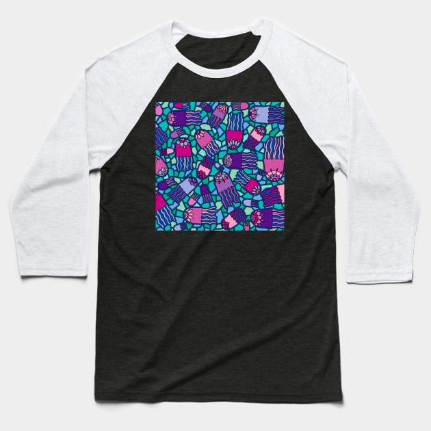 Mosaic Jellyfish Baseball T-Shirt by HLeslie Design